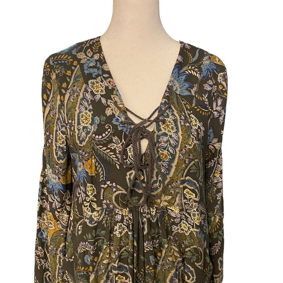 Free People Womens Rain or Shine Crochet Trim Boho Dress Paisley Print Green XS - Picture 3 of 10